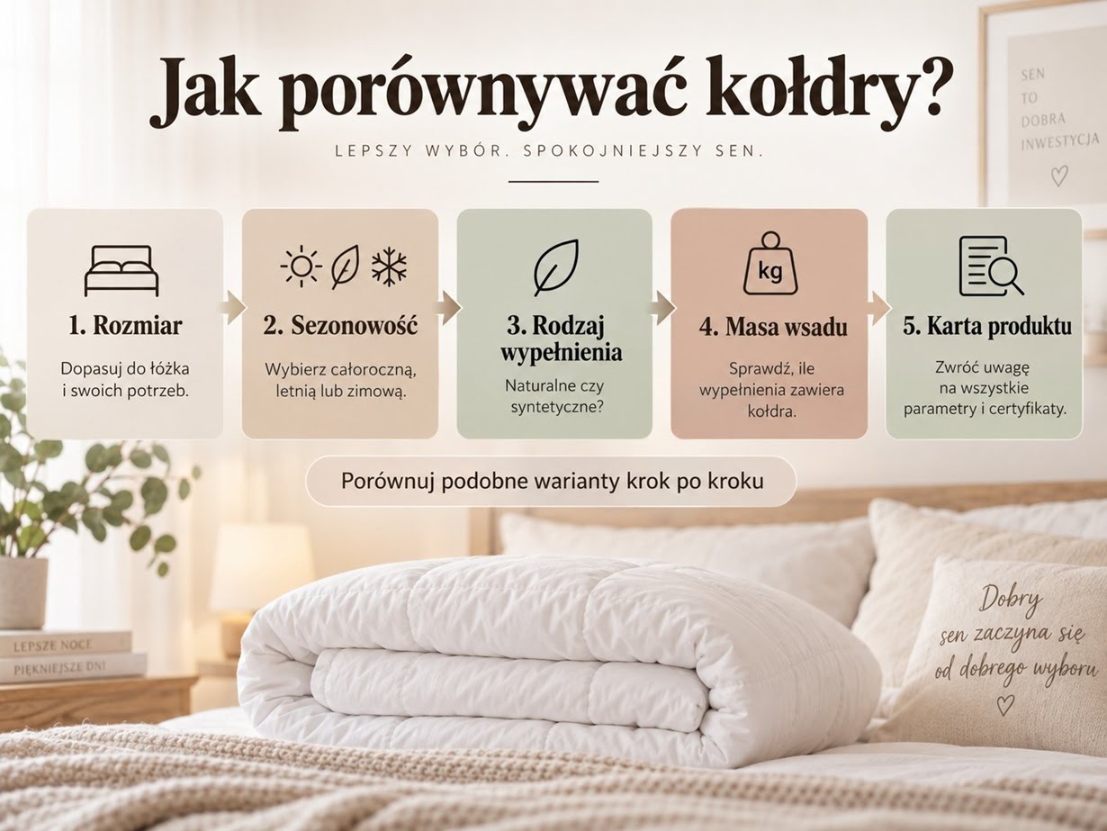 Jak porównywać kołdry krok po kroku według rozmiaru sezonowości rodzaju i masy wsadu
