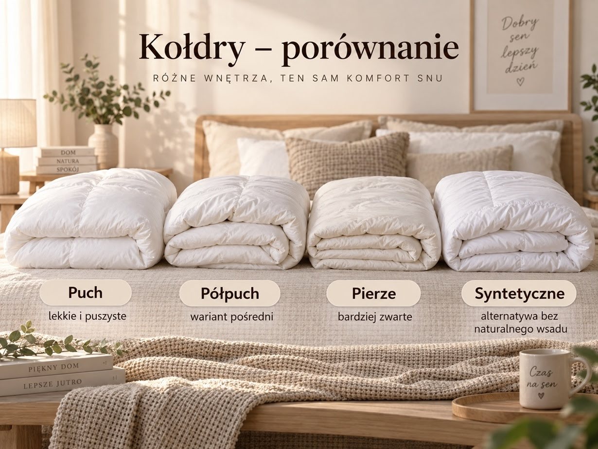 Porównanie kołder z puchem, półpuchem, pierzem i wypełnieniem syntetycznym