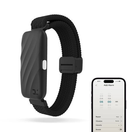 Czarny budzik wibracyjny WakeBand z aplikacją Bluetooth