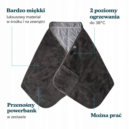 Szal HoMedics HCM-SWL100 – dwa poziomy grzania i zasilanie powerbankiem