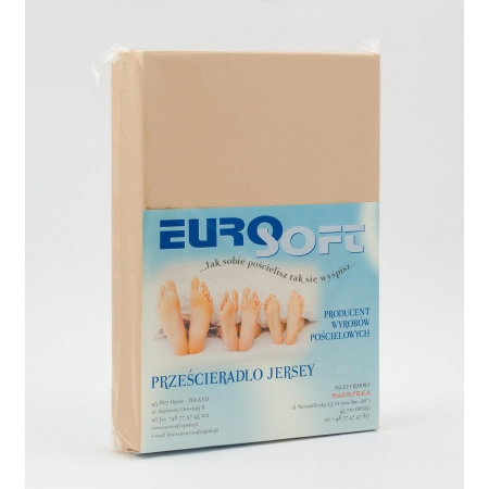 Prześcieradło jersey z gumką na topper 80x160 cm – przykład koloru beżowego i opakowania