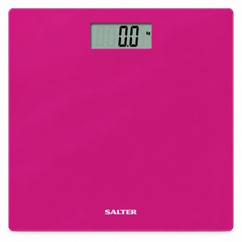 Różowa elektroniczna waga łazienkowa Salter 9069 180 kg z cienką szklaną platformą