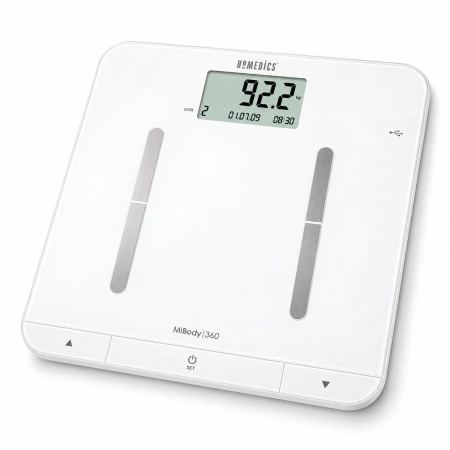 Powystawowa waga łazienkowa HoMedics MiBody 360 z analizatorem składu ciała na białym tle