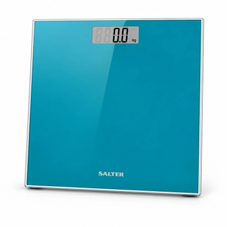 Turkusowa elektroniczna waga łazienkowa Salter 9037 TL3R ze szklaną platformą