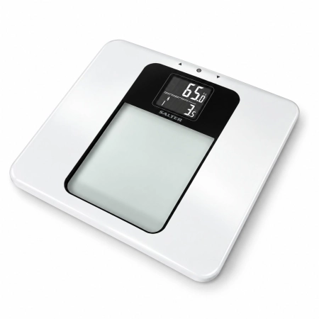 Powystawowa waga łazienkowa Salter 9063 150 kg z funkcją wagi docelowej – ujęcie pod kątem