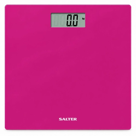 Różowa elektroniczna waga łazienkowa Salter 9069 180 kg z cienką szklaną platformą